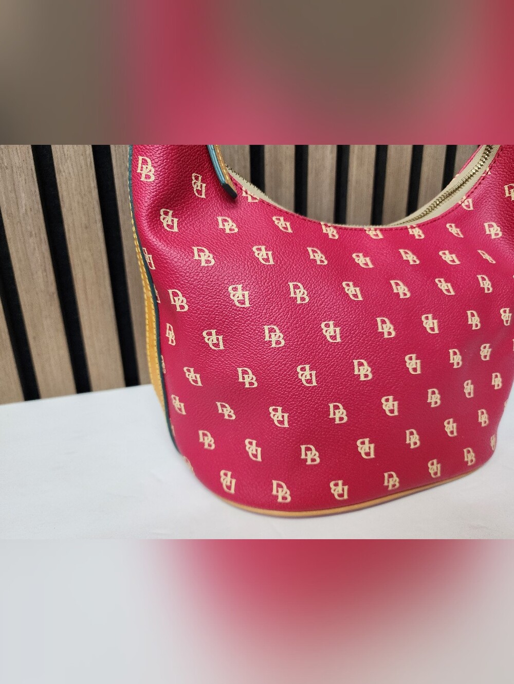 Vintage Dooney & Bourke Red Signature Monogram Hobo with Tan Strap Y2K - Picture 2 of 16